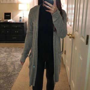 long gray cardigan